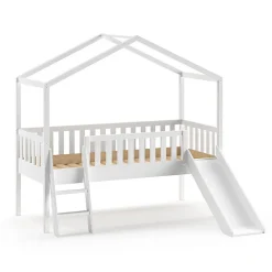 Petits-Meubles Lit cabane 90x200 toboggan sommier inclus Vipack Dallas Blanc*Enfant Lit Enfant