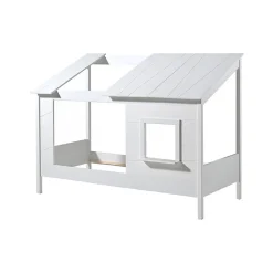 Lit Cabane 90x200 toit semi-ouvert et fenêtre Sommier inclus Vipack HouseBed - Blanc>Petits-Meubles Best