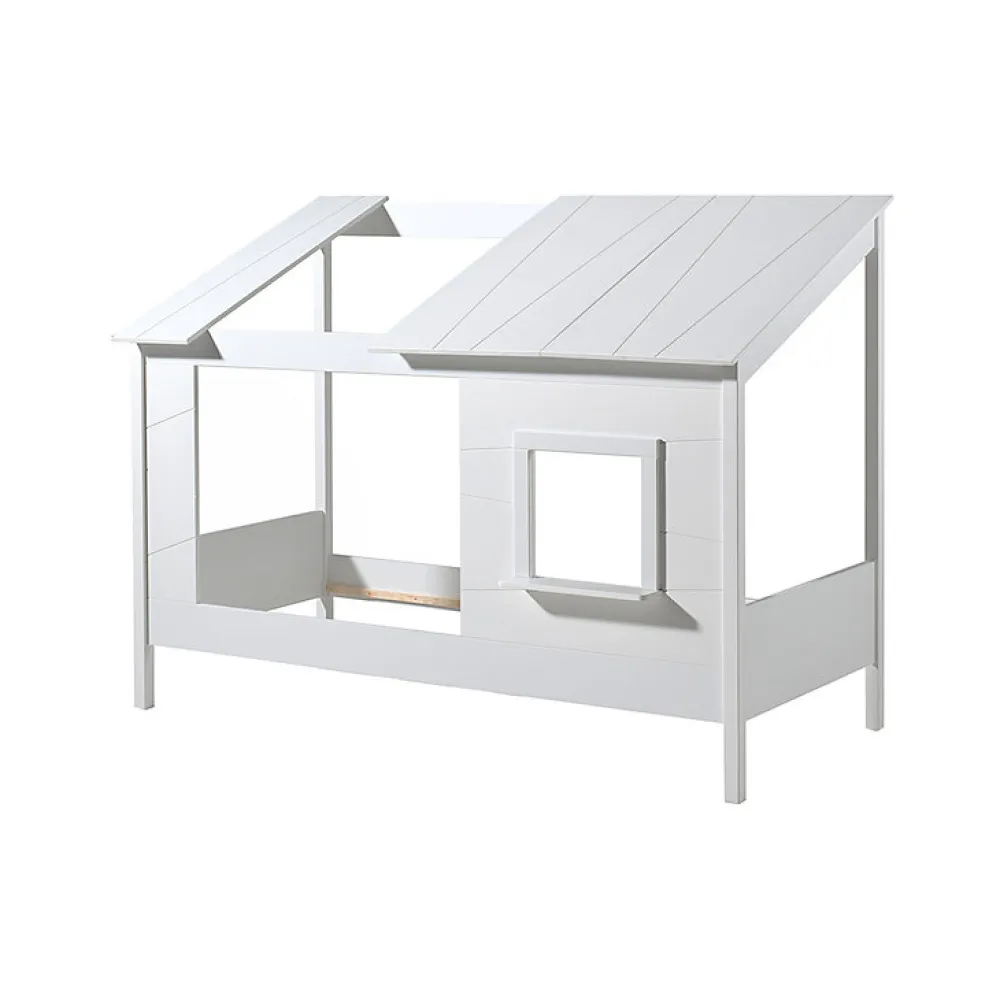 Lit Cabane 90x200 toit semi-ouvert et fenêtre Sommier inclus Vipack HouseBed - Blanc>Petits-Meubles Best
