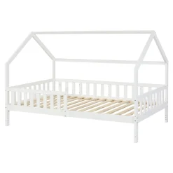 [En.Casa] Lit cabane Ydre bois de pin 120 x 200 cm blanc en.casa*Enfant Lit Enfant