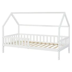 [En.Casa] Lit cabane Ydre bois de pin 90 x 200 cm blanc en.casa*Enfant Lit Enfant