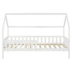[En.Casa] Lit cabane Ydre bois de pin 90 x 200 cm blanc en.casa*Enfant Lit Enfant