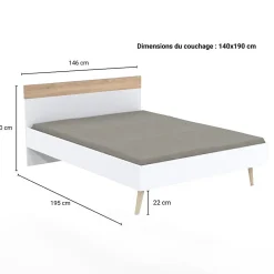 Lit CAMPER 140x190 cm / Décor Chêne blanchi et blanc><noscript><img width=