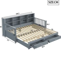 Redom Lit canapé extensible bois massif 90 180 par 190 cm rangement prise deux tiroirs sommier multifonction pin gris 1* Lit Avec Rangement
