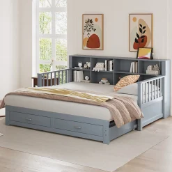 Redom Lit canapé extensible bois massif 90 180 par 190 cm rangement prise deux tiroirs sommier multifonction pin gris 1* Lit Avec Rangement