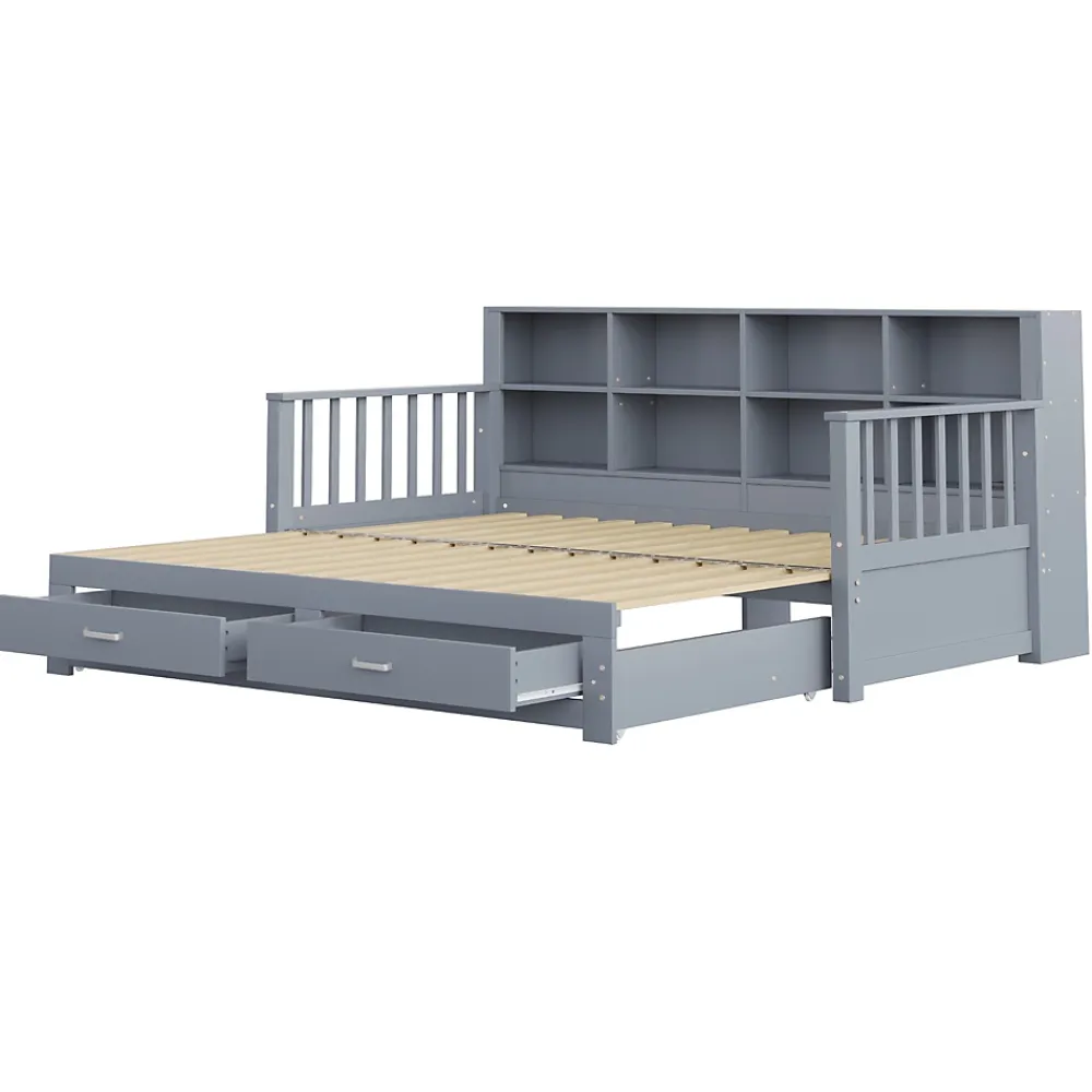 Redom Lit canapé extensible bois massif 90 180 par 190 cm rangement prise deux tiroirs sommier multifonction pin gris 1* Lit Avec Rangement