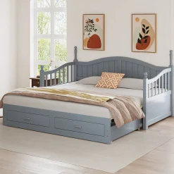 Lit canapé extensible pin 90 190 par 180 190 colonnes dossier accoudoirs tiroirs sommier multifonction gris><noscript><img width=
