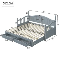 Lit canapé extensible pin 90 190 par 180 190 colonnes dossier accoudoirs tiroirs sommier multifonction gris><noscript><img width=