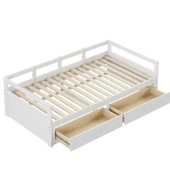 Redom Lit canapé extensible quatre vingt dix cent quatre vingt par deux cents bois de pin avec tiroirs sommier rangement blanc* Lit Avec Rangement