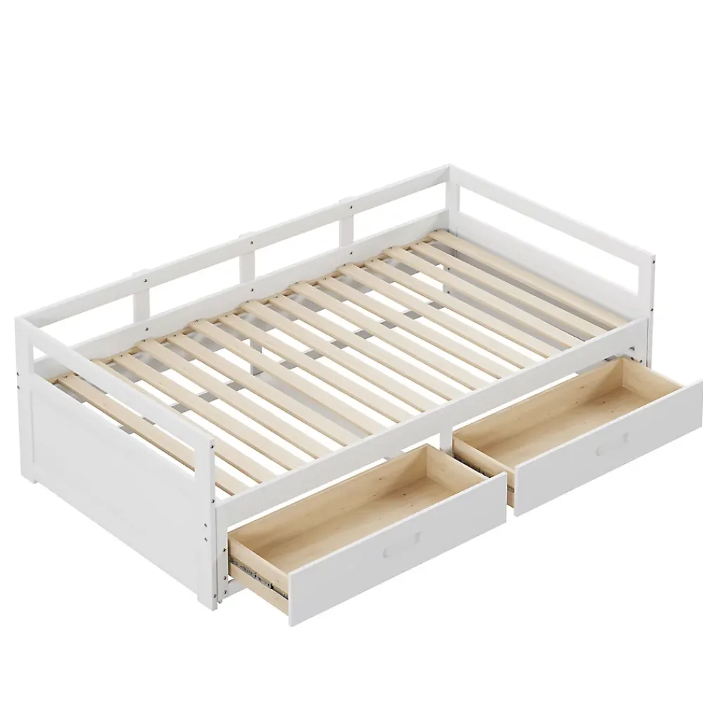 Redom Lit canapé extensible quatre vingt dix cent quatre vingt par deux cents bois de pin avec tiroirs sommier rangement blanc* Lit Avec Rangement