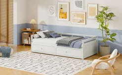 Redom Lit canapé extensible quatre vingt dix cent quatre vingt par deux cents bois de pin avec tiroirs sommier rangement blanc* Lit Avec Rangement