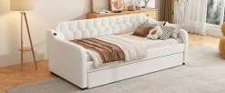 Lit Canapé 90x200cm, Avec Lit Escamotable, USB, Beige>Fortuna lai Best