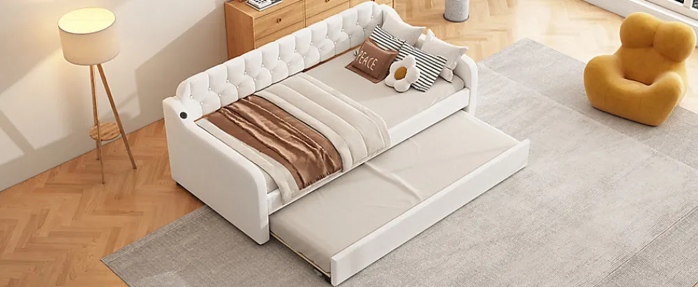 Lit Canapé 90x200cm, Avec Lit Escamotable, USB, Beige>Fortuna lai Best