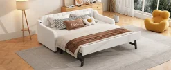Lit Canapé 90x200cm, Avec Lit Escamotable, USB, Beige><noscript><img width=