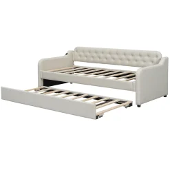 Lit Canapé 90x200cm, Avec Lit Escamotable, USB, Beige><noscript><img width=
