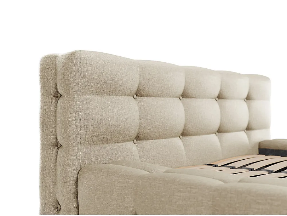 Vente-unique Lit capitonné 160 x 200 cm - Tissu chiné - Beige - LERUCO* Lit Double