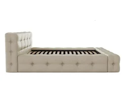 Vente-unique Lit capitonné 160 x 200 cm - Tissu chiné - Beige - LERUCO* Lit Double