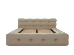 Vente-unique Lit capitonné 140 x 190 cm - Tissu chiné - Beige + Sommier + Matelas - LERUCO* Lit Double
