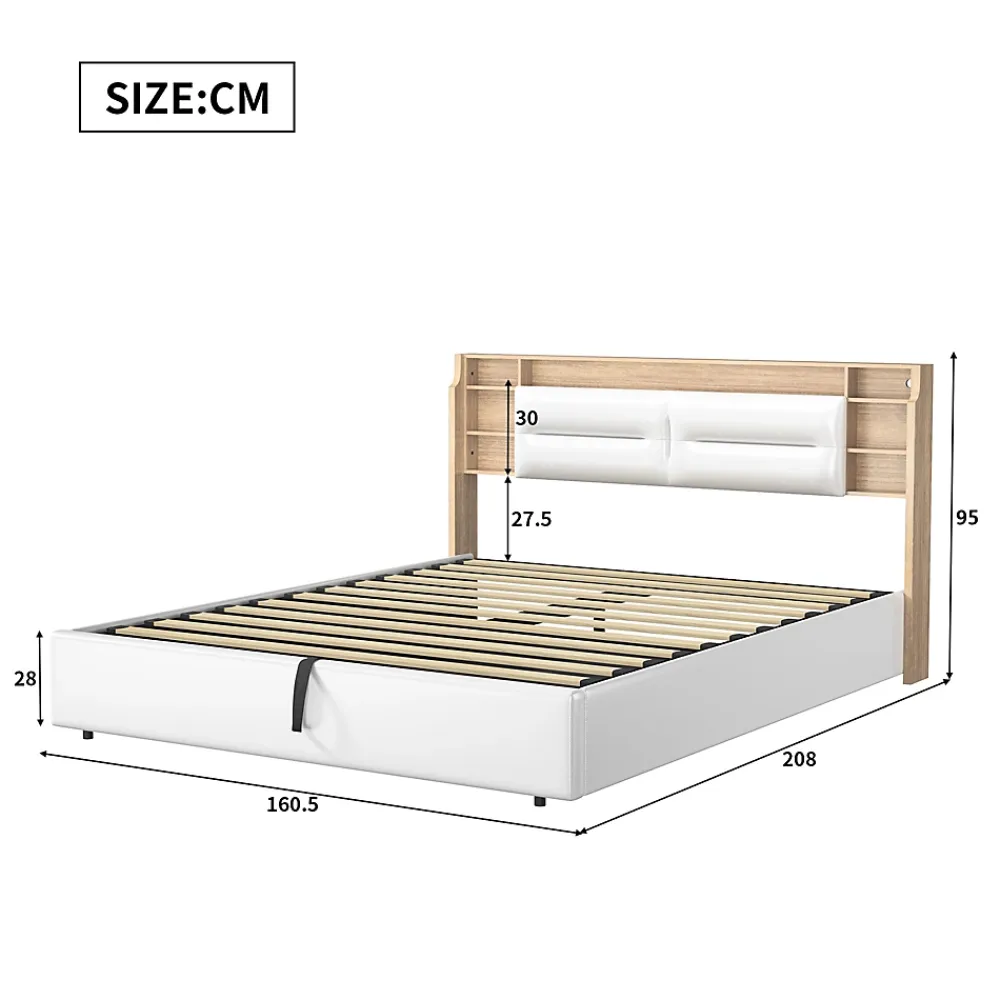 Fortuna lai Lit capitonné, 160 x 200 cm, avec fonction de charge USB de type C, éclairage LED et 4 tiroirs, sommier à lattes en bois* Lit Coffre