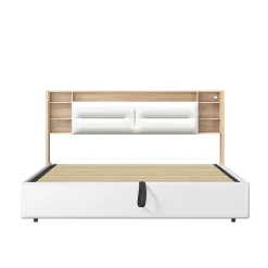 Fortuna lai Lit capitonné, 160 x 200 cm, avec fonction de charge USB de type C, éclairage LED et 4 tiroirs, sommier à lattes en bois* Lit Coffre