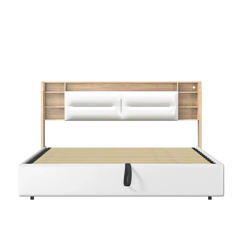 Fortuna lai Lit capitonné, 160 x 200 cm, avec fonction de charge USB de type C, éclairage LED et 4 tiroirs, sommier à lattes en bois* Lit Coffre