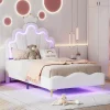 Simple Life Lit Capitonné 90 X 200 Cm,en Forme De Couronne,en Cuir Pu,lit LED Avec Sommier à Lattes,blanc* Lit Coffre