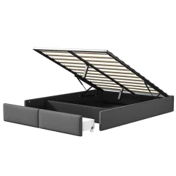 ProximaX Lit capitonné 140 x 200cm, lit plateforme, lit capitonné sans tête de lit, avec rangement hydraulique et 2 tiroirs, gris* Lit Coffre