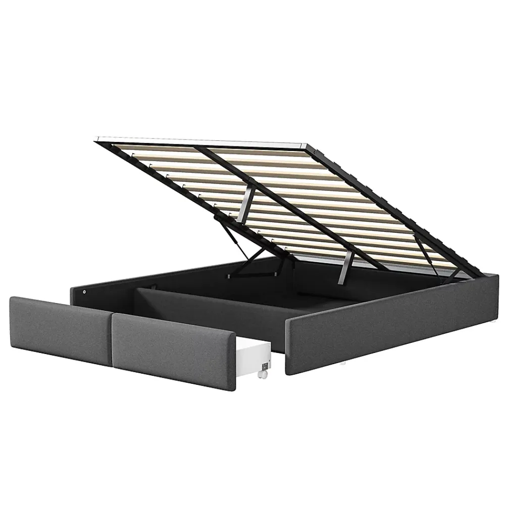 ProximaX Lit capitonné 140 x 200cm, lit plateforme, lit capitonné sans tête de lit, avec rangement hydraulique et 2 tiroirs, gris* Lit Coffre