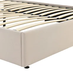 Lit capitonné,160 x 200 cm, avec sommier à lattes hydraulique, avec espace de rangement,beige><noscript><img width=