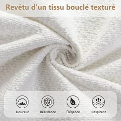 ModernLuxe Lit capitonné 140x190 cm - Tête de lit à oreilles - Pieds en bois d'hévéa - Sommier à lattes - Tissu bouclé - Blanc(sans matelas)* Lit Double