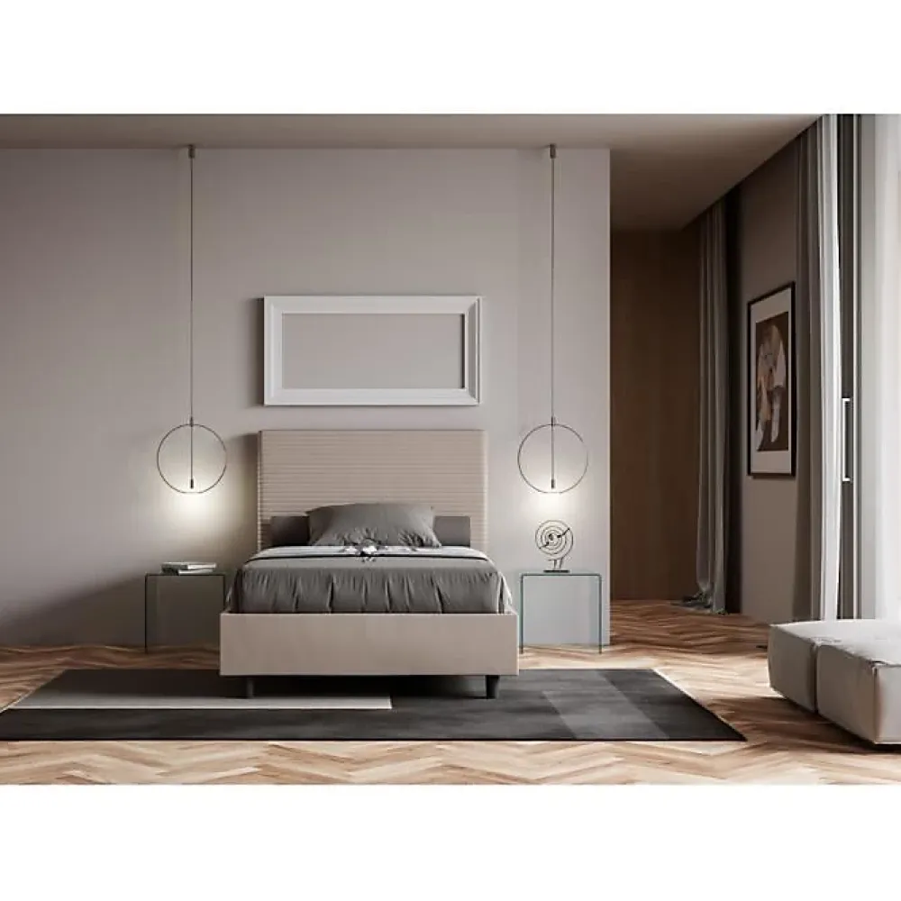 Ityhome Lit capitonné 120x190 simili cuir gris tourterelle Focus sans sommier* Lit Coffre