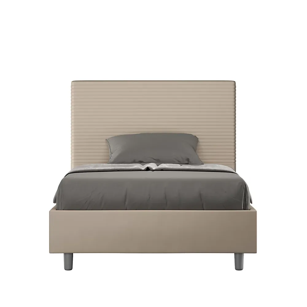 Ityhome Lit capitonné 120x190 simili cuir gris tourterelle Focus sans sommier* Lit Coffre