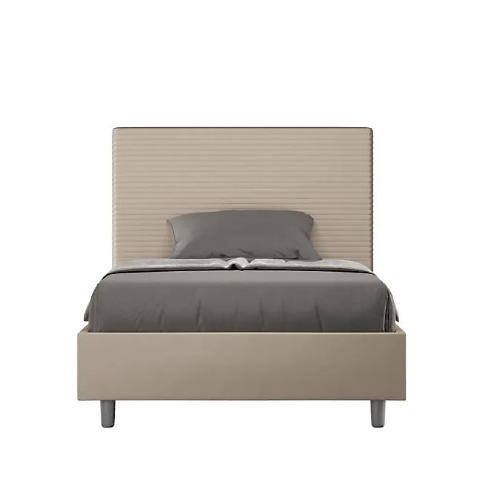 Ityhome Lit capitonné 120x190 simili cuir gris tourterelle Focus sans sommier* Lit Coffre