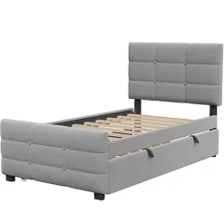 ModernLuxe Lit capitonné 90x190cm - lit gigogne - velours - gris (matelas non inclus)* Lit Gigogne