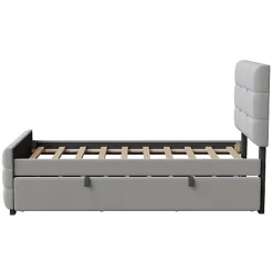 ModernLuxe Lit capitonné 90x190cm - lit gigogne - velours - gris (matelas non inclus)* Lit Gigogne