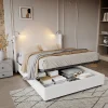 Lit capitonné 140x200cm avec une lampe de lecture , Lit Coffre avec Espace de Rangement, Sommier à Lattes, velours côtelé, Beige>ProximaX Discount