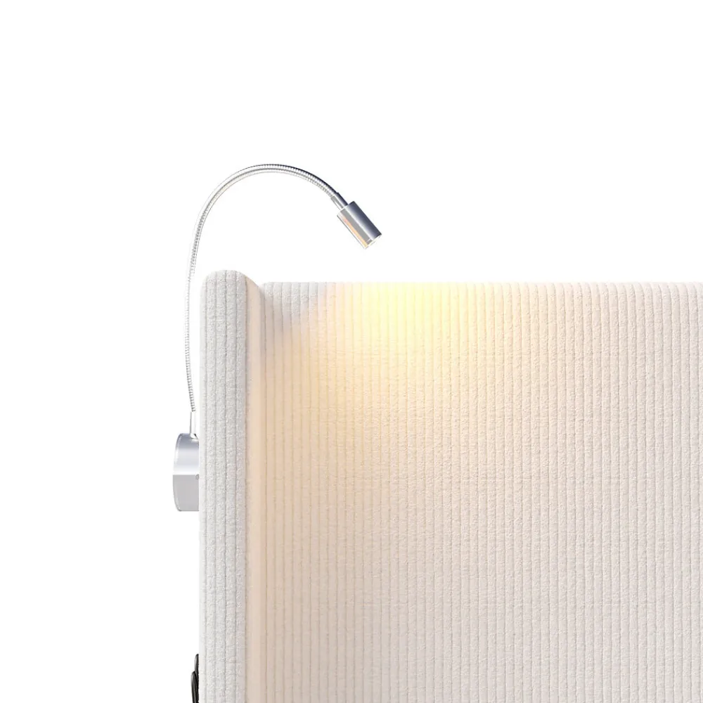 Lit capitonné 140x200cm avec une lampe de lecture , Lit Coffre avec Espace de Rangement, Sommier à Lattes, velours côtelé, Beige>ProximaX Discount