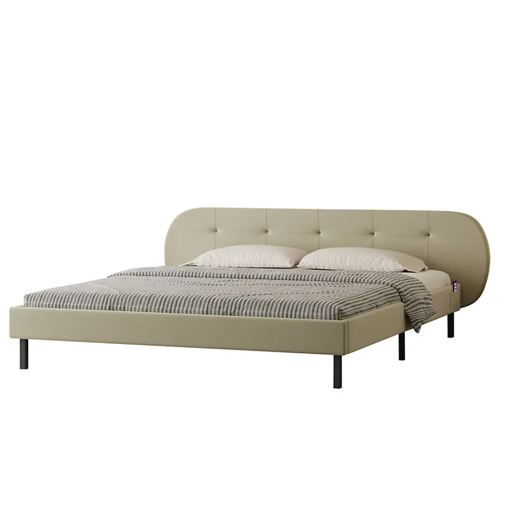 Lit capitonné 160x200cm beige avec tête de lit et sommier - TULSA>Concept Usine Online