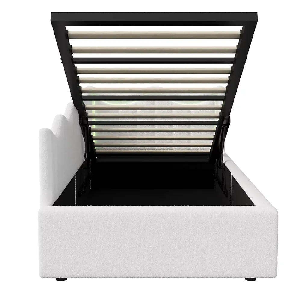 Fortuna lai Lit Capitonné 90x200cm, Canapé-lit Coffre Avec Éclairage LED Et Sommier à Lattes, Velours,blanc* Sommier