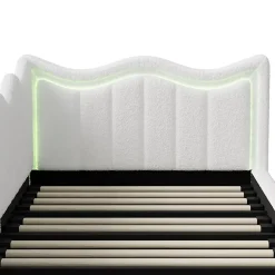 Fortuna lai Lit Capitonné 90x200cm, Canapé-lit Coffre Avec Éclairage LED Et Sommier à Lattes, Velours,blanc* Sommier