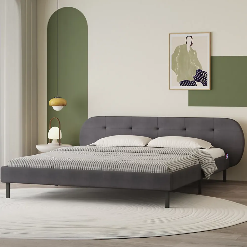 Concept Usine Lit capitonné 140x190cm gris avec tête de lit et sommier - TULSA* Lit Double