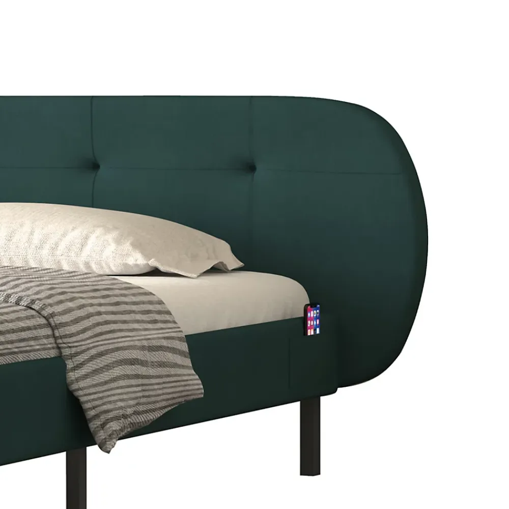 Concept Usine Lit capitonné 140x190cm vert avec tête de lit et sommier - TULSA* Lit Double