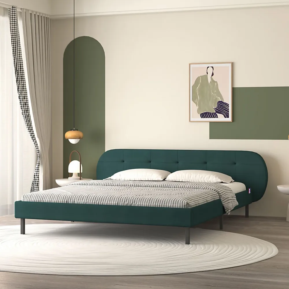 Concept Usine Lit capitonné 160x200cm vert avec tête de lit et sommier - TULSA* Lit Double