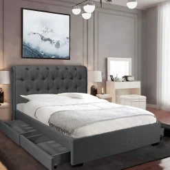Lit CHELSEA 160x200 + 4 tiroirs + sommier / Gris foncé>Weber Industries Online