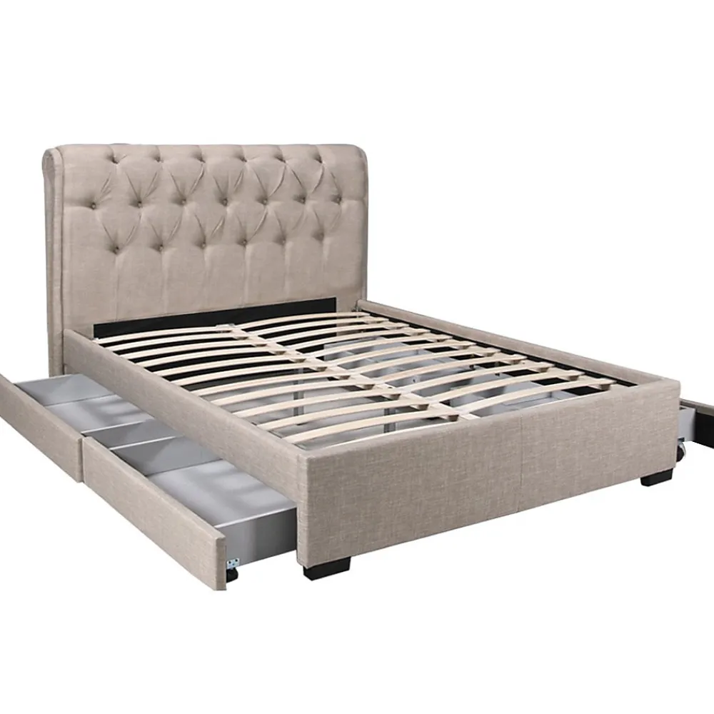 Lit CHELSEA 140x190 + 4 tiroirs + sommier / Beige>Weber Industries New