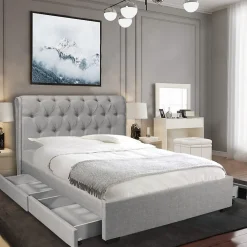 Lit CHELSEA 140x190 + 4 tiroirs + sommier / Gris clair>Weber Industries Outlet