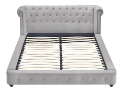 Vente-unique Lit chesterfield 160 x 200 cm - Velours - Gris clair + Matelas - TONGERLA* Lit Double