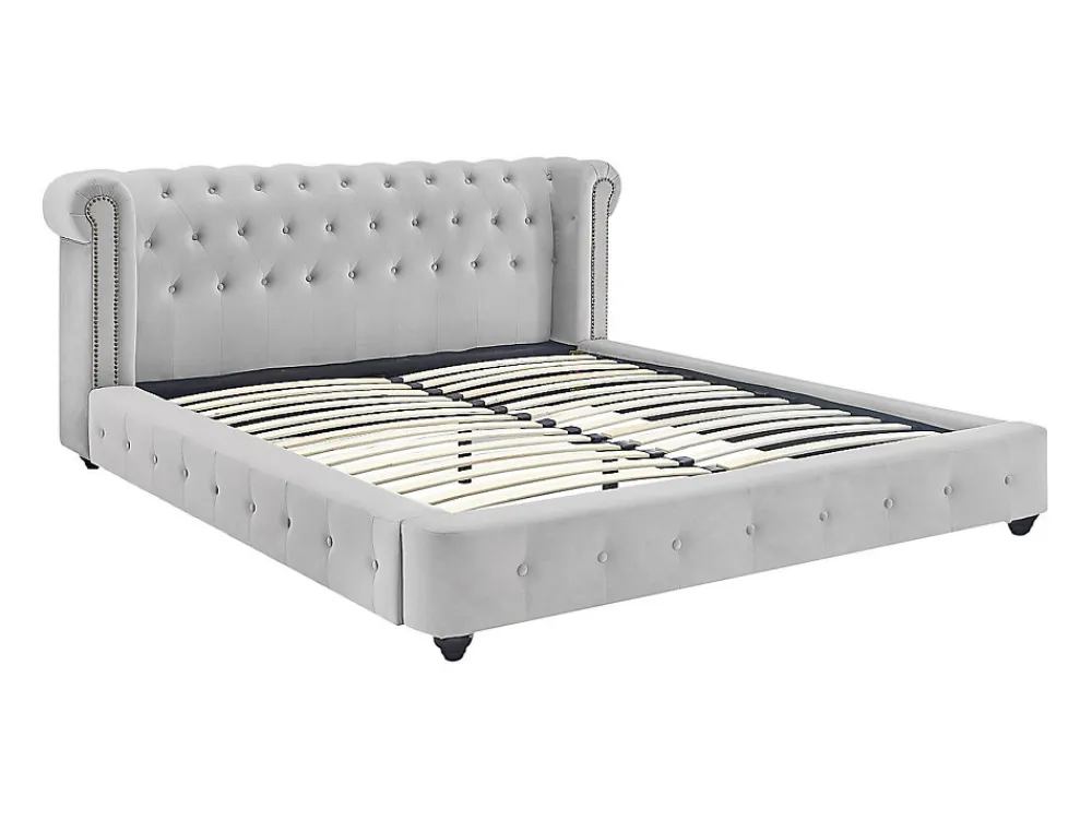 Lit chesterfield 160 x 200 cm - Velours - Gris clair - TONGERLA>Vente-unique New