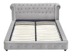 Lit chesterfield 160 x 200 cm - Velours - Gris clair - TONGERLA><noscript><img width=