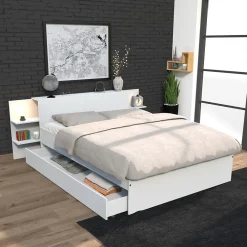 Lit CITY 140x190 + tête de lit chevet + 1 tiroir / Blanc>Weber Industries Best